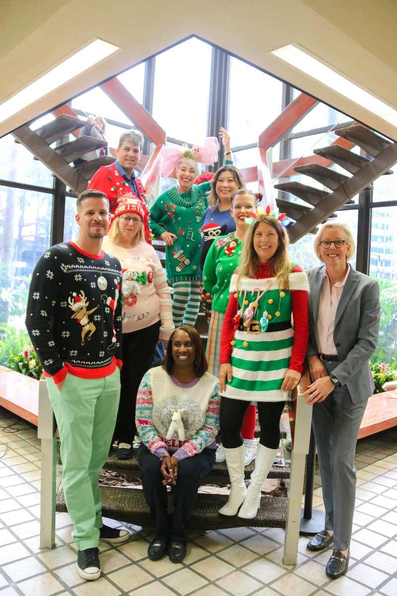 CityofTampa's tweet photo. Today our employees put on their holiday best for our Ugly Sweater Contest! We want to give a big THANK YOU to @bakenbabes for the delicious cookies, Hemingway's for the Nutella hot chocolate, and @empamamas &amp; @bigraysfishcamp for providing the prizes! https://t.co/6GlGzR2GyY