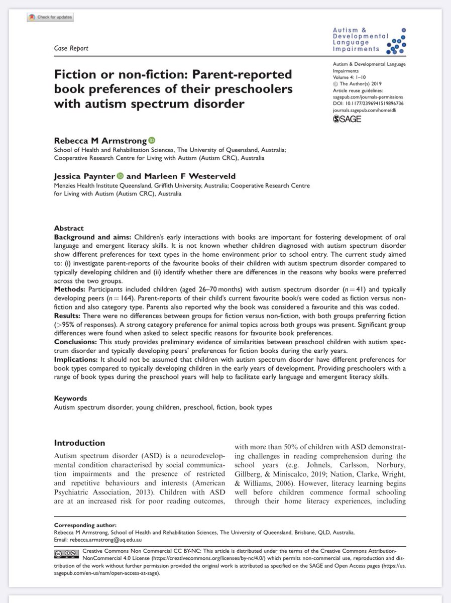 ADLI_OA's tweet photo. NEW OUT TODAY: Fiction or non-fiction #book preferences for #preschoolers with #autism

Armstrong, @Jess_Paynter @MWslp 

https://t.co/TpjP5lTF18 

#SLPeeps #EdChat https://t.co/v8zlsRsap9