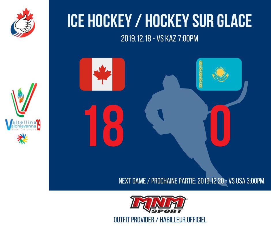 🔥 Team Canada Hockey is getting closer to Gold! 3rd victory in a row for our team!🔥

Next game against <a href="/USADSF/">USA Deaf Sports Federation</a> 🇺🇸 on Dec. 20 at 3:00pm (9:00am EST)

Go 🇨🇦 Go!
.
.
.
#GoCanadaGo #Deaflympics2019 #CDSA2019 #VictoryAlwaysFelt #Sports #Deaf #TeamMNM #DeafTheNorth