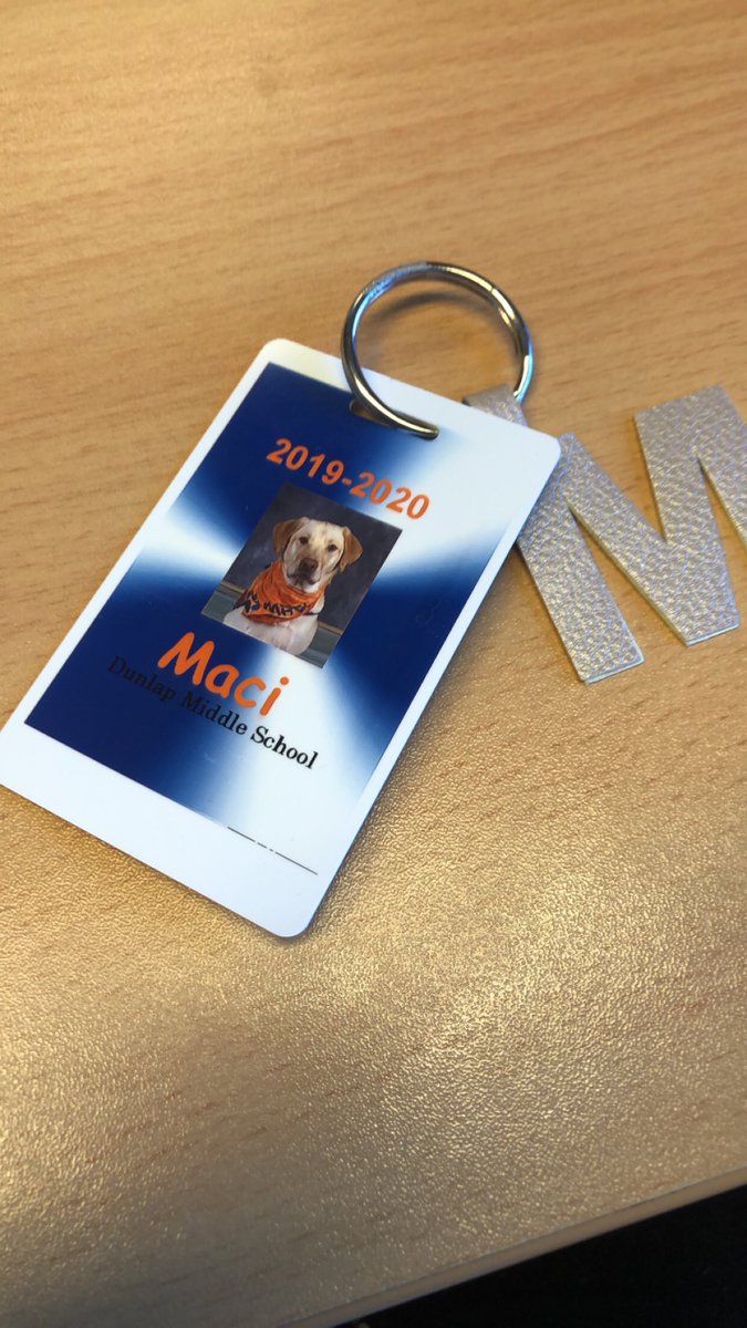 panthermaci's tweet photo. Got an official school badge today! It goes well with the handmade M keychain from @jillpotts70 ! @DMSPanthers #PantherPup #DMSPantherPride https://t.co/TGTXuvCTj3
