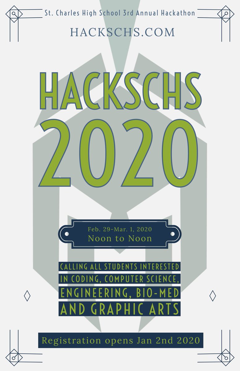 Calling all Bio-Med, CS, Engineering and Creative students. HackSCHS Hackaton is coming Winter 2020. <a href="/StCharlesHS/">St Charles High School</a> <a href="/CTECharles/">CTE Charles County</a> <a href="/Cs4Md/">Maryland Center for Computing Education</a> <a href="/marylandcodes/">@MarylandCodes</a>