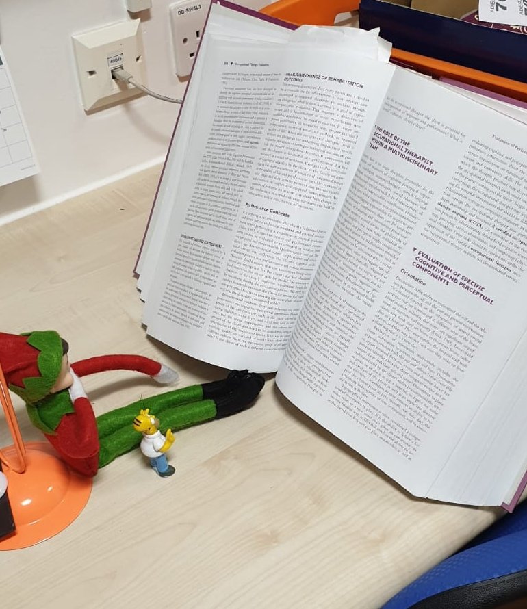 hoffiOT's tweet photo. Elfgate continues! We found him studying hard to learn more about occupational therapy this morning. He's also added himself to our staff location board! Still none the wiser as to how he got here ๐ค
#elfgate
#OccupationalTherapyElf
#elfontheshelf
#elfintheOTdept
@JuliaScottRCOT https://t.co/pI7iK08vVu