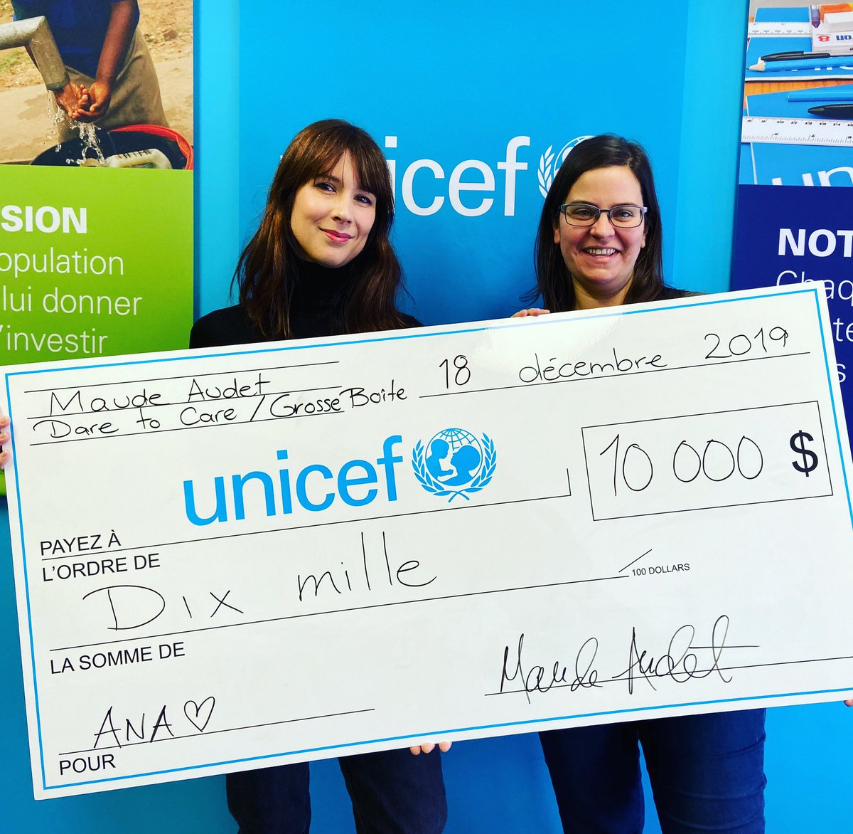 Maude Audet (@maudaudet) on Twitter photo La campagne Ana se termine! Merci aux gens qui ont contribué, à @dtcrecords pour sa générosité et à ceux qui ont fait jouer la chanson. Heureuse de pouvoir donner à <a href="/UNICEFCanada_FR/">UNICEF Canada (FR)</a> grâce à vous 💙 La campagne Ana se termine! Merci aux gens qui ont contribué, à @dtcrecords pour sa générosité et à ceux qui ont fait jouer la chanson. Heureuse de pouvoir donner à <a href="/UNICEFCanada_FR/">UNICEF Canada (FR)</a> grâce à vous 💙