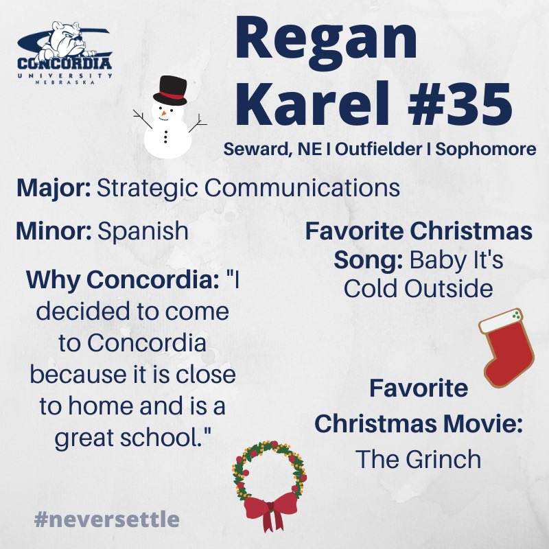 cunesoftball's tweet photo. We are 1 week away from Christmas, so get to know Regan Karel in this Christmas themed spotlight! https://t.co/klF0FrVTCb