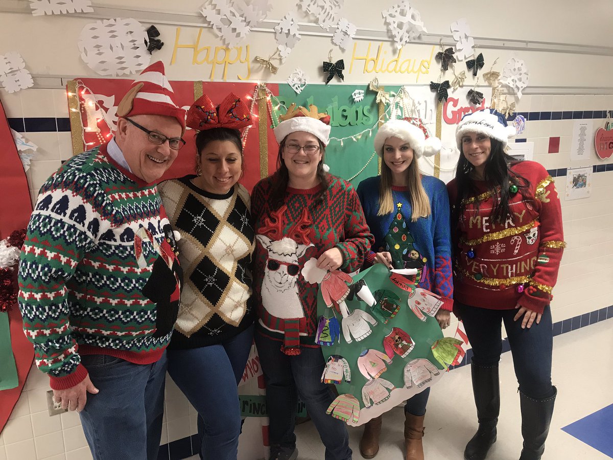 NeabscoFifth's tweet photo. Truth: Ugly holiday sweaters and holiday hats look better when we wear them together🎅🏼🎄❄️🎩👔 #UglyHolidaySweaterDay #HolidayHatDay #12DaysOfStars
@NeabscoPrincip1 @blevecchi @MariaMenjivar_ https://t.co/JG5gduc5yL