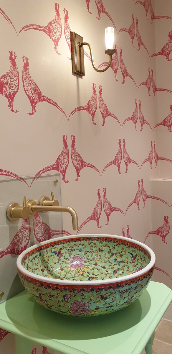 <a href="/BarnebyGates/">Barneby Gates</a> pheasants wallpaper and a quirky bespoke sink and wash stand