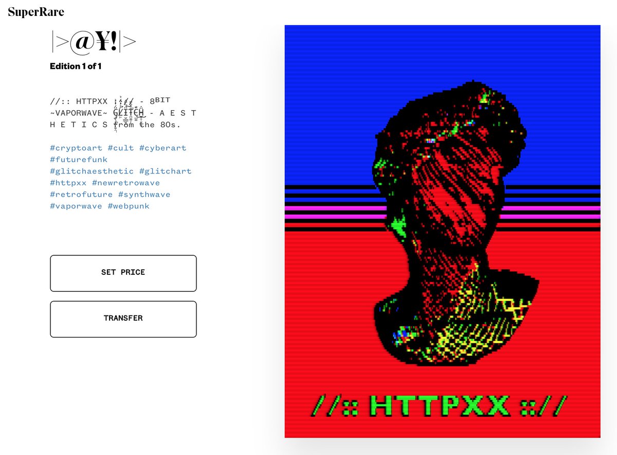 unityofmulti's tweet image. Now open for bidding on @SuperRare_co 

superrare.co/artwork-v2/%7C…

#cryptoart #cyberart #futurefunk #glitchaesthetic #glitchart #httpxx #newretrowave #retrofuture #synthwave #vaporwave #webpunk #80s