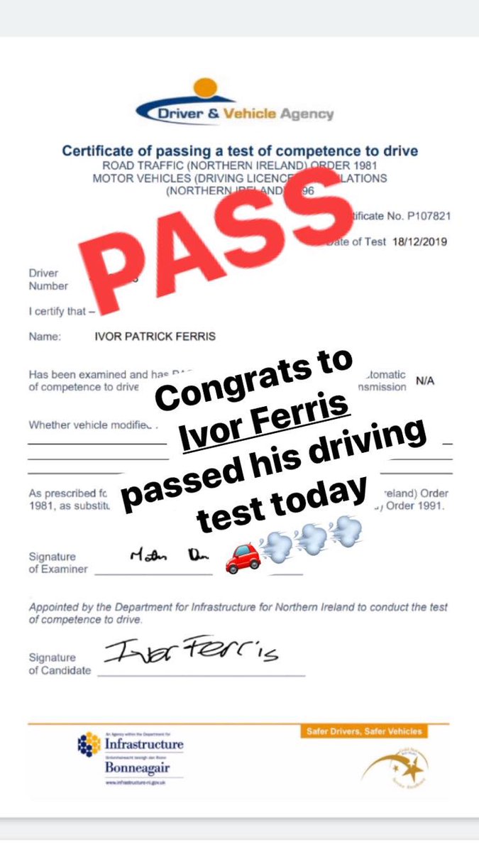 lessonsderry's tweet image. ⭐️⭐️CONGRATULATIONS⭐️⭐️ To   Ivor ferris  passed his driving test today 🚗💨💨💨. Contact me here or 07597681350 for info on lessons