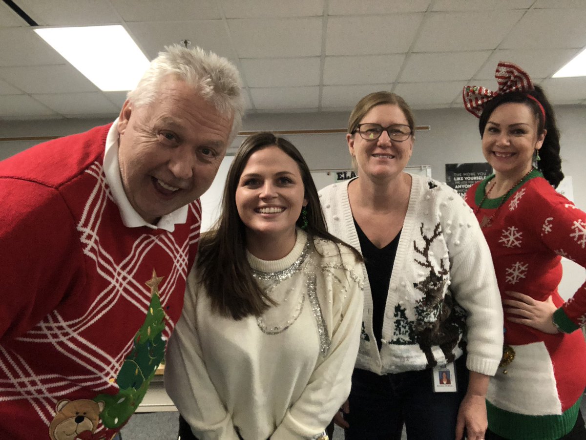 MsNewman_Math's tweet photo. Christmas sweater day at school!! #ECMS #GameOnImps https://t.co/FoLygede0C