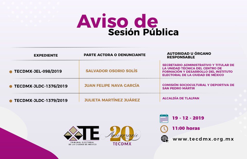TECDMX's tweet photo. El pleno del Tribunal Electoral de la Ciudad de México celebrará Sesión Pública de resolución con el objeto de resolver el juicio electoral y los juicios para protección de los derechos político-electorales de la ciudadanía. #TribunalAbierto #TECMX https://t.co/l5bZlwnf6t