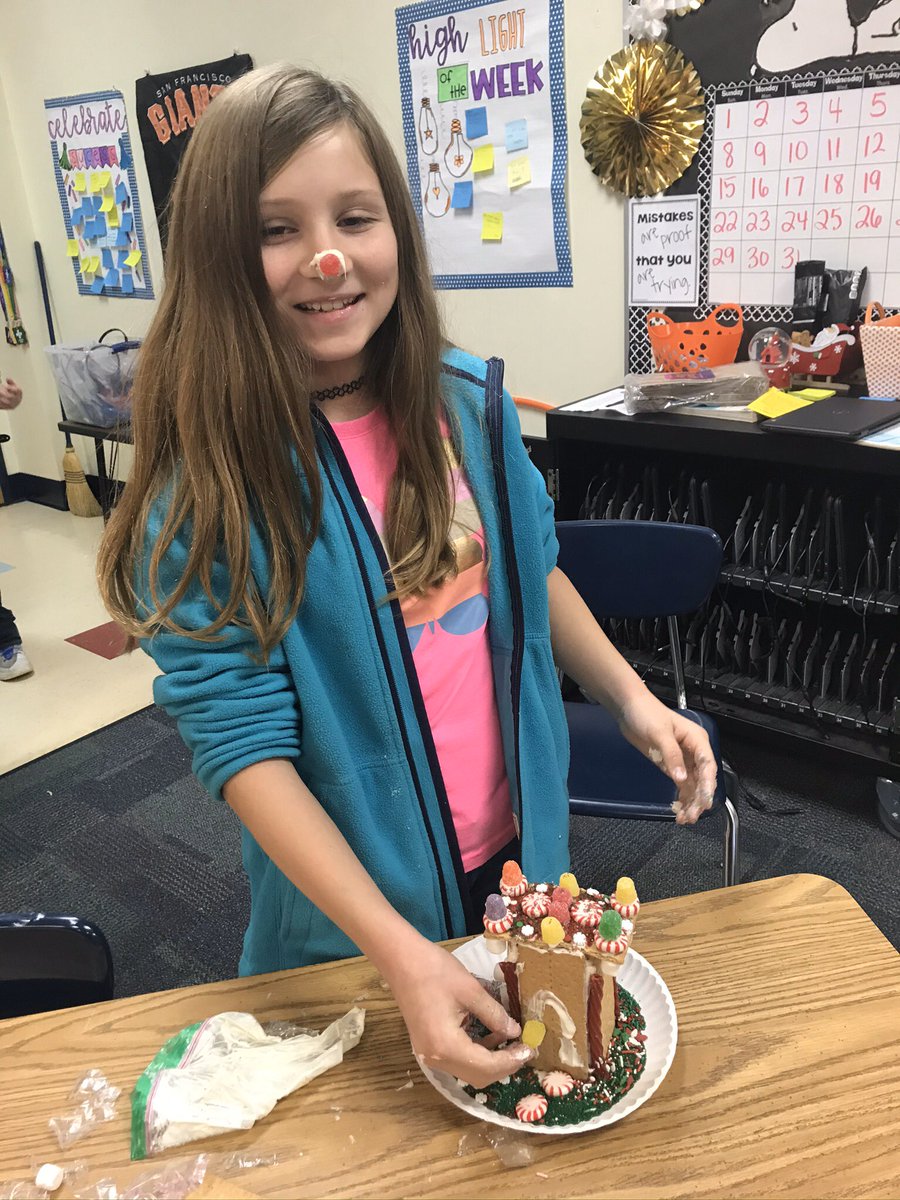 ms_leckie's tweet photo. Spreading Christmas Cheer with my two awesome classes of kids by making Gingerbread Houses. Lots of noise and laughter. #5thgraderocks #Christmas #gingerbreadhouse @clearcreekcubs https://t.co/ioHGSUfzVc