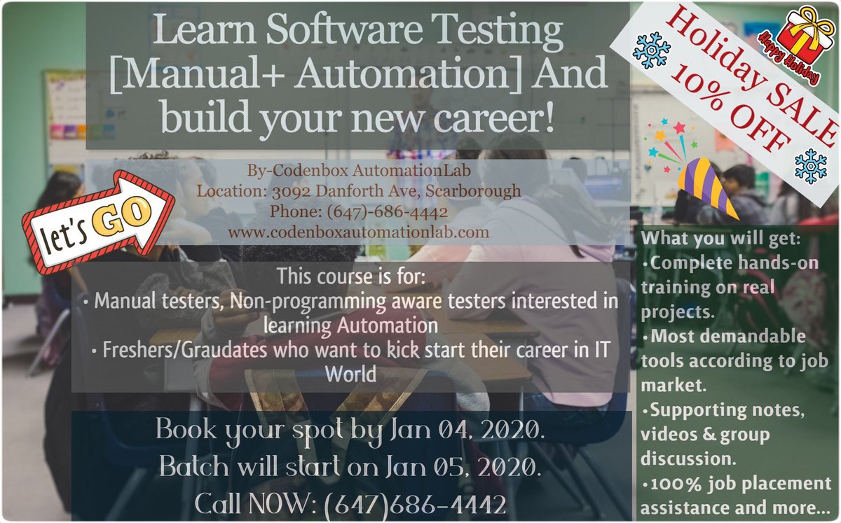 CodenboxTeam's tweet image. QA AUTOMATION▶️ HOLIDAY SALE 👉 10% OFF 🤔 Book your Spot for next batch on JAN 05, 2020🏃♀️#SeleniumAutomation #CodenboxAutomationLab