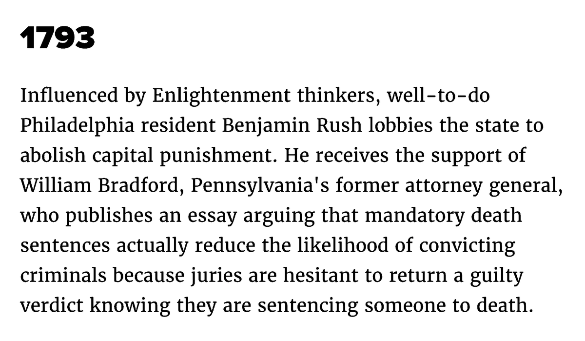 1793'Benjamin Rush Lobbies The State To Abolish Capital Punishment. He Receives The Support Of William Bradford, Pennsylvania's Former Attorney General.'