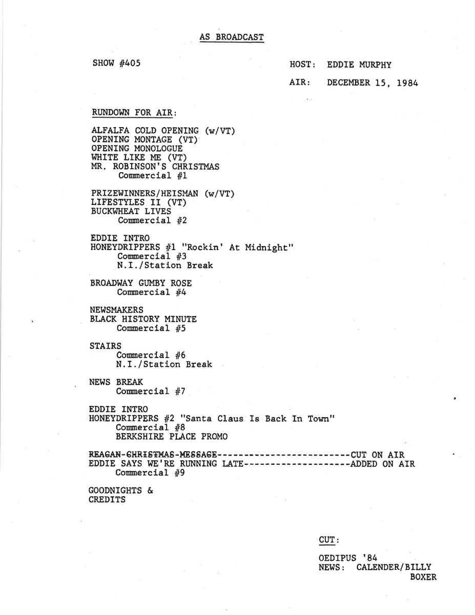 When a repeat host comes back on the show, the writers are given the rundown for the last show they did. 

This is Eddie’s.