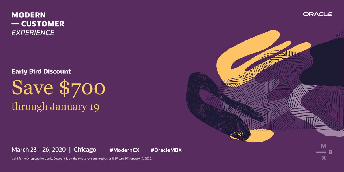 descahill's tweet image. The newly released #ModernCX 2020 catalog is now available! Explore many exciting sessions, dynamic speakers, and more. Register by Jan. 19 to take advantage of the Early Bird rate. #OracleMBX #marketing #commerce #sales #service ora.cl/1XB3x