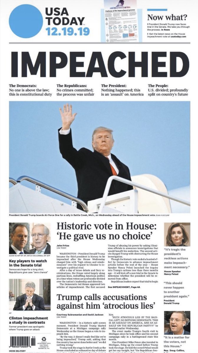 Prime pagine dall’America, giovedì 19 dicembre #TrumpImpeachment 
@RSInews