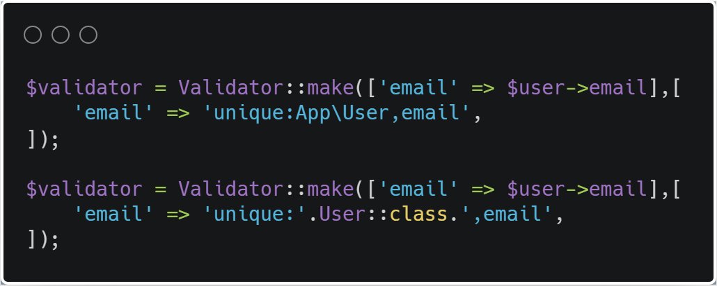 HerminioHeredia's tweet photo. ¿Recuerdan que les comente que se pueden pasar modelos a los objetos Rule::exists y Rule::unique? resulta que también puedes hacerlo en su versión "string" #laravel rulez 🔥👍 @laravelmx @LaravelCo @LaravelCL @Rimorsoft @laraveltip #Stydenet https://t.co/rsB2zvJNNZ