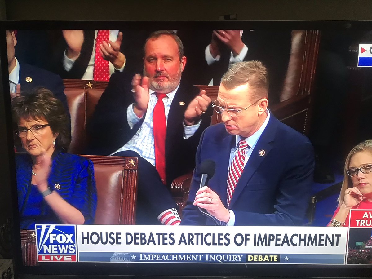 NataleeSnider's tweet photo. Who is this Congressman wearing #TrumpSocks during this #impeachment debate... it’s like a juror wearing a t-shirt with a defendants name on it 😐 .

#ImpeachmentDay #Shenanigans https://t.co/Bz3obOkvZa
