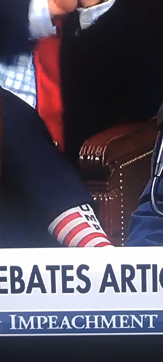 NataleeSnider's tweet photo. Who is this Congressman wearing #TrumpSocks during this #impeachment debate... it’s like a juror wearing a t-shirt with a defendants name on it 😐 .

#ImpeachmentDay #Shenanigans https://t.co/Bz3obOkvZa