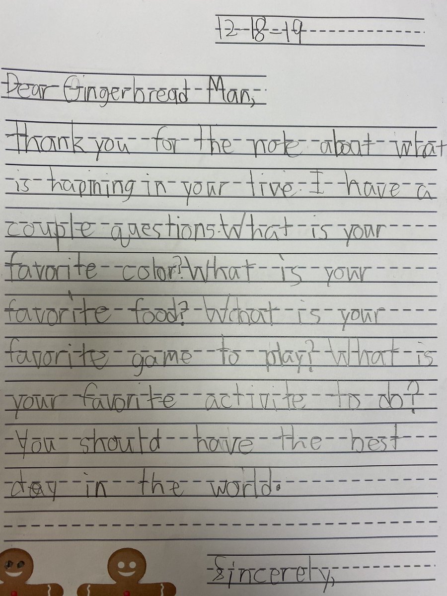 MissJaroch's tweet photo. Today my second graders used what they’ve learned about friendly letters and wrote to the gingerbread man! 🤎😋 ✏️ https://t.co/IBnb1ksshT