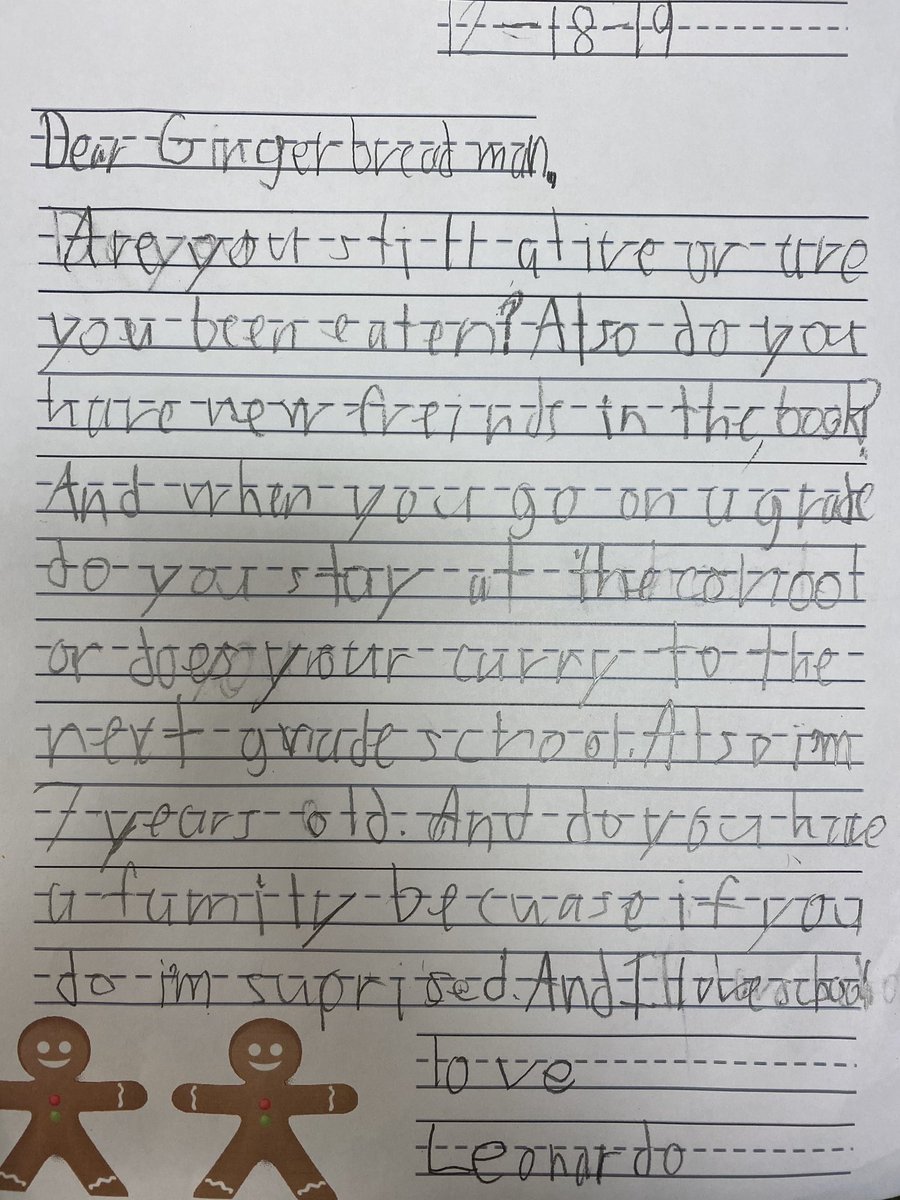 MissJaroch's tweet photo. Today my second graders used what they’ve learned about friendly letters and wrote to the gingerbread man! 🤎😋 ✏️ https://t.co/IBnb1ksshT