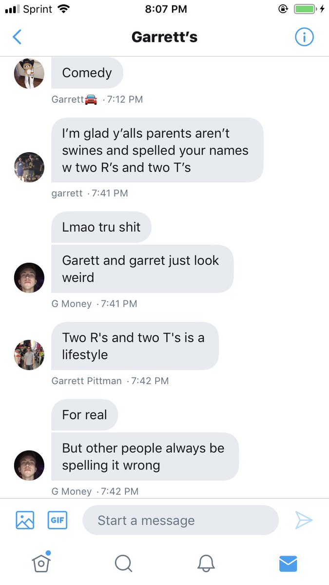 These random boys added me to a group chat for people named Garrett and I get to stay bc they’re being very kind and it’s probably the best thing that’s happened all day
