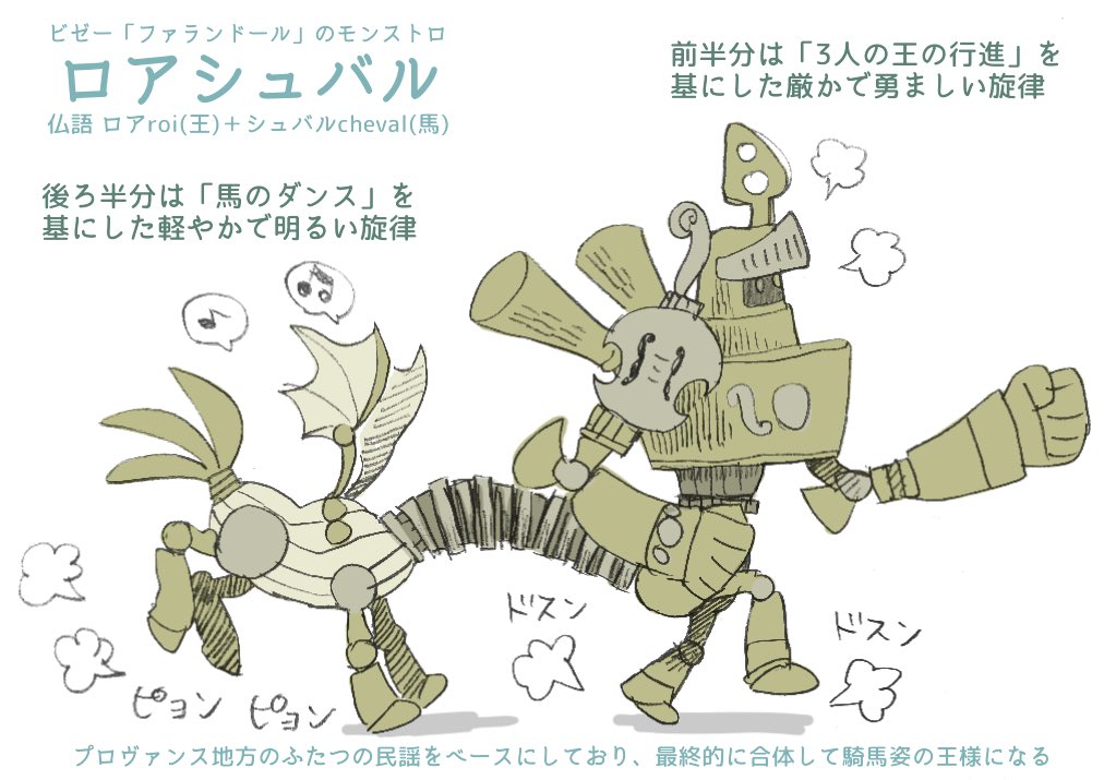 ファンシー築城部 En Twitter 過去絵を投げて絵を描いた気になろうキャンペーン ムジカピッコリーノに出てくるモンストロは 元になった楽曲の特徴を反映した姿をしています デザインも元になった曲も大好きな ファランドール のモンストロちゃん