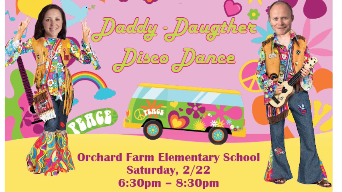 OFESPTO's tweet image. Father-Daughter Dance! 
Saturday, 2/22 • 6:30pm - 8:30pm 

#Happy60thOrchardFarmSchoolDistrict
#60sDiscoForThe60thYear

Girls are welcome to bring their father, grandfather, uncle or special person. 

***Tickets on sale in late January***
@OrchardFarmElem  @OrchardFarmRV