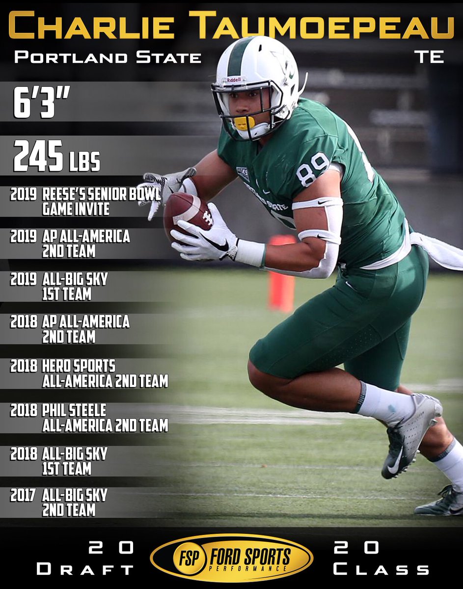 ⭐️FSP NFL Draft Class 2020⭐️

✅Hometown: Federal Way (My City)

✅College: Portland State (My alma Mater) 

📝:From HS, then become a college all American, an now we getting ready for the <a href="/seniorbowl/">Panini Senior Bowl</a> and the <a href="/NFLCombine/">NFL Combine</a> let’s rock fam! <a href="/Charlie_T5/">Charlie Taumoepeau</a> 

#TeamFSP #TheProgram #Levels