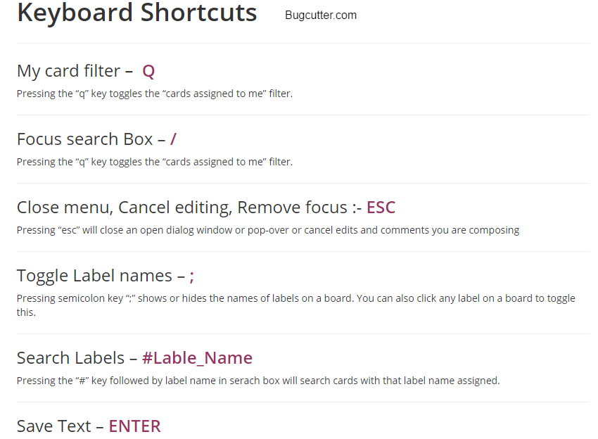 bugcutterInc's tweet image. Keyboard shortcut keys make it easy to manage task fast and simple in board. Try these on bugcutter.com board. For more follow url lnkd.in/fR7Y3Gn #bugcutter #shortcut #taskmanagement