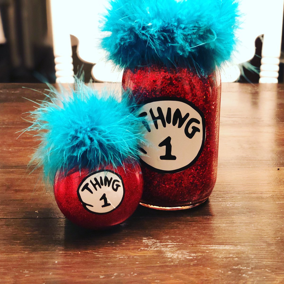 Can you say super cute!!! I love this Dr. Seuss Thing 1 ornament and tissue holder. Just added to my Etsy Shop.  etsy.me/2SZ2AqV #christmas #masonjar #masonjartissueholder #thing1 
#thing1thing2 #drseuss #etsy #cricut #etsyshop #cricutmade #etsyseller #tissueholder