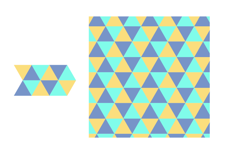 イラレ職人 コロ 3色の三角パターンをイラレで作ろうとした場合 これが最小単位で合ってる レンガ横の移動幅も数字指定させて欲しい