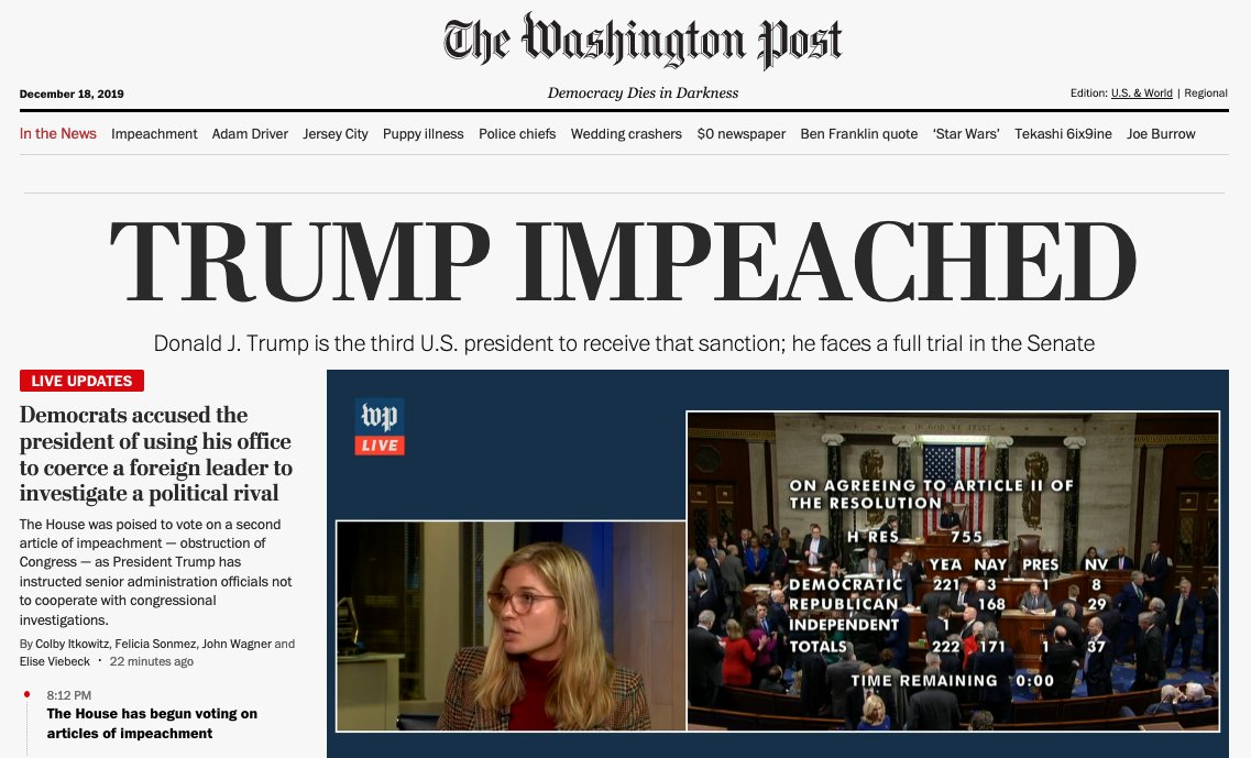 keithboykin's tweet photo. Washington Post: TRUMP IMPEACHED https://t.co/5KjWG6vREw