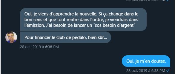InsideJacut's tweet photo. Première conversation :
Philippon GIROUETTE/Yannoche LEBELLEC

A propos du salaire de GIROUETTE après l'affaire du Tweet bourré. https://t.co/afXG1plRjI