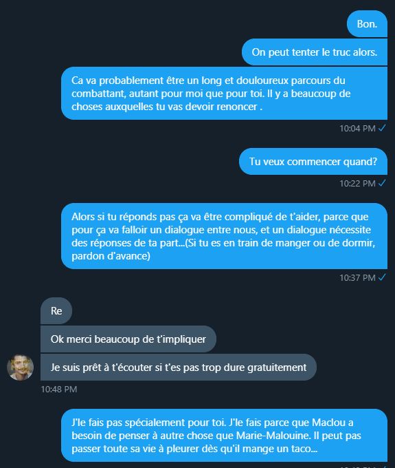 InsideJacut's tweet photo. Troisieme conversation, récente cette fois-ci (thread):

Flodrigue BALAMBOIS/Zoé PLOUARNEC

À propos de Maclou https://t.co/1dOWvO8c0h