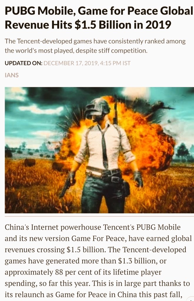 Nitheesh2019's tweet photo. #PUBGMOBILE has the hit of $ 1.5 billion  turnover in the year of 2019 #goodluck https://t.co/OIw1TJCBhQ