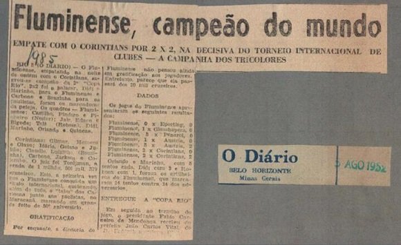 FLUMINENSE HISTÓRICO on X: O dia 02/08/1952 jamais sairá da história do  Fluminense: o clube acabara de conquistar seu primeiro título internacional  de forma invicta! Os jornais da época noticiavam na manchete