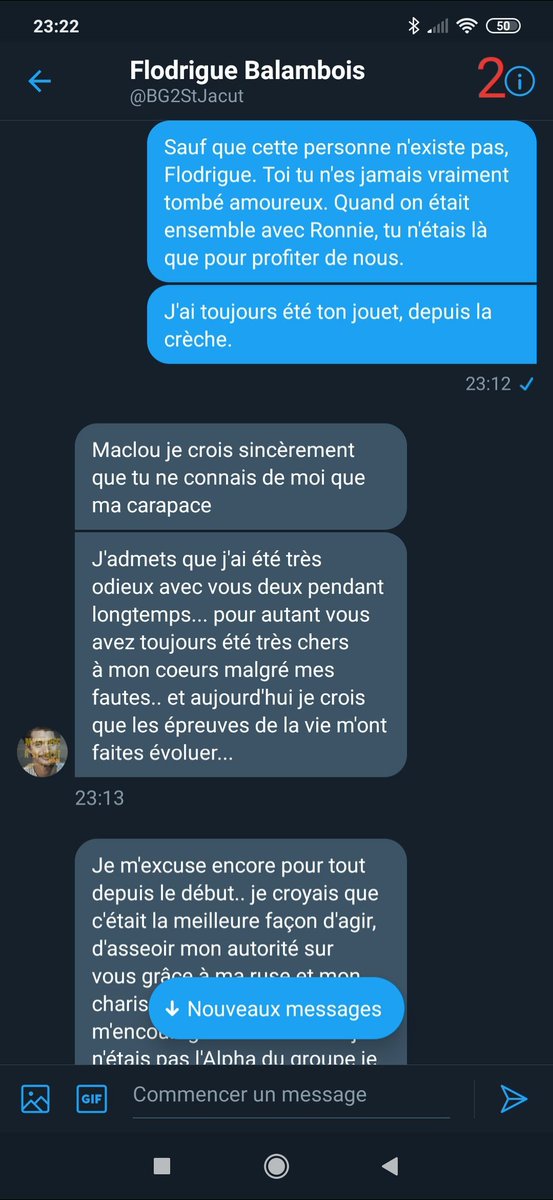 InsideJacut's tweet photo. Quatrième conversation , récente (thread):

Maclou Le Bihan/Flodrigue BALAMBOIS

A propos de leur relation https://t.co/B53HpwcCED