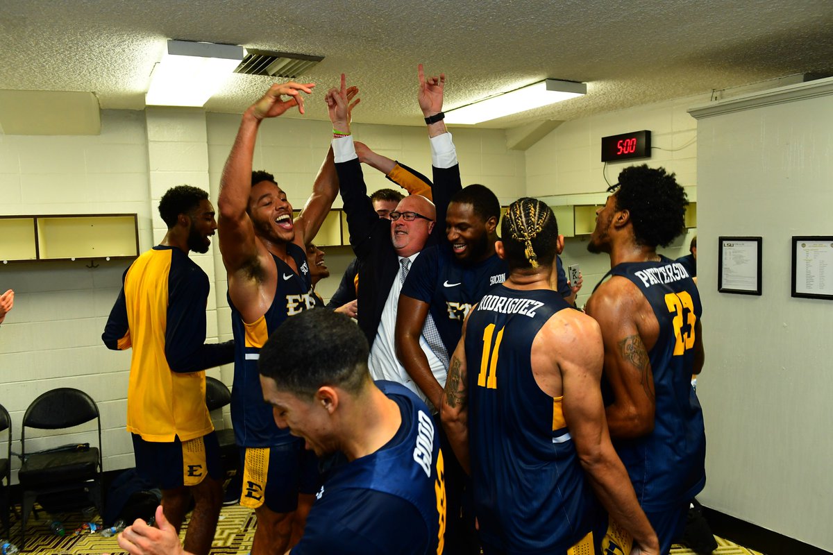 ETSU_MBB's tweet photo. Postgame vibes following tonight's win at LSU!

#ETSUTough https://t.co/os994FUV6i