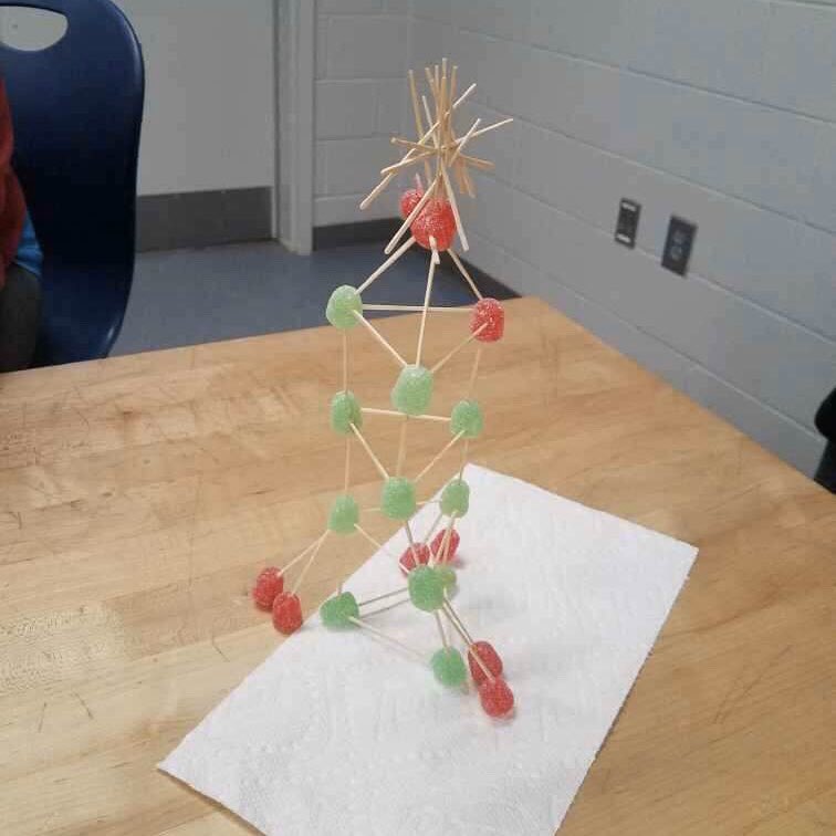 PCIntermediate's tweet photo. Students in Mr. Burton’s Engineering class got in the holiday spirit today and competed in the Christmas Tree Gumdrop Challenge! Working in teams, students used gumdrops and toothpicks to build the tallest gumdrop Christmas tree possible. 🎄 #STEAM https://t.co/hXio6ENDKz