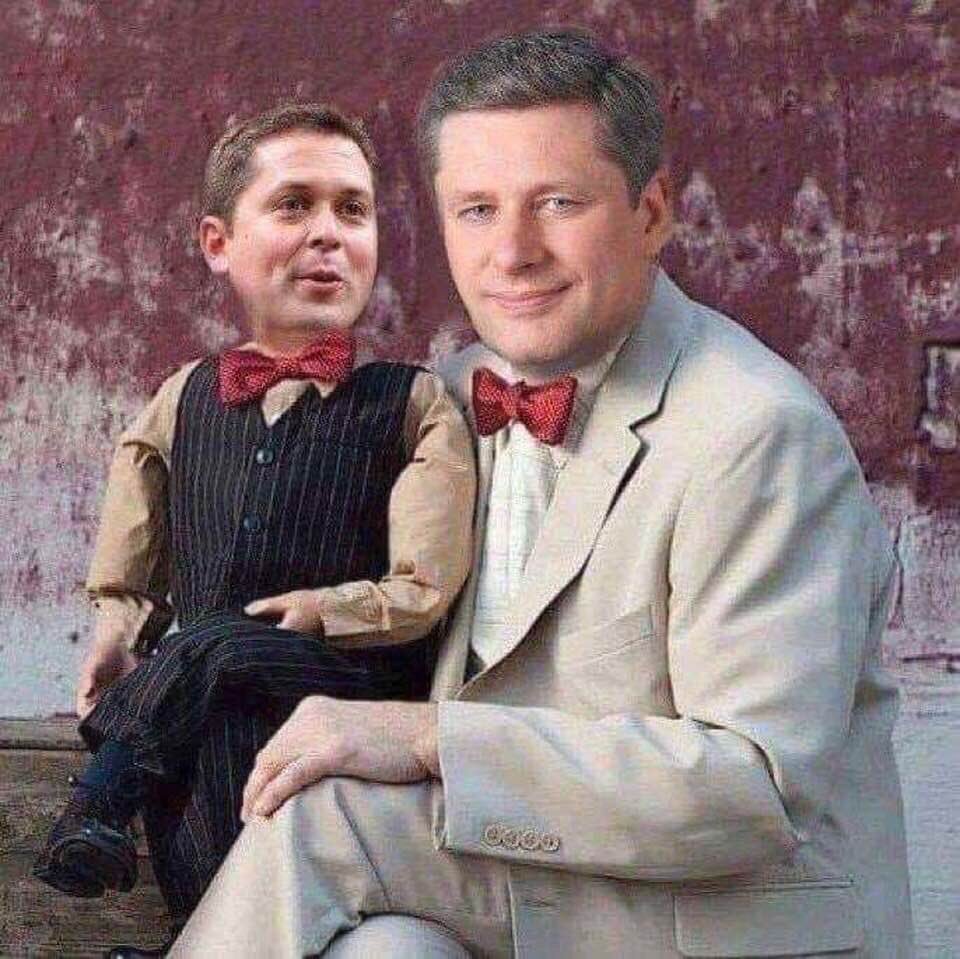 MerlinofCanada's tweet photo. I want everyone to remember tonight that @andrewScheer was #Harperman's choice to lead the #CPC he was Harpers puppet. Nothing a puppet does escapes the notice of his puppet master. https://t.co/biNgd7YmR0 https://t.co/aft0ZIkrOr