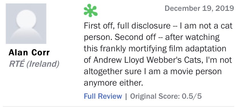 SamJoyceBooks's tweet photo. The Cats reviews are out and I can’t stop laughing. https://t.co/4GaPEuJSuZ
