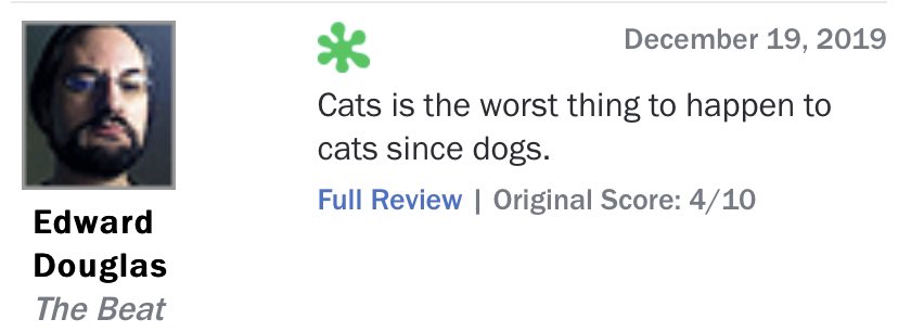 SamJoyceBooks's tweet photo. The Cats reviews are out and I can’t stop laughing. https://t.co/4GaPEuJSuZ