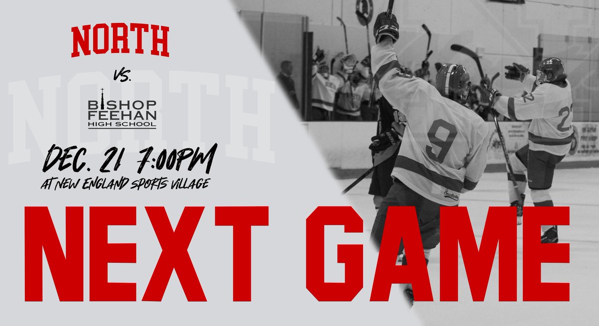 RIVALRY Saturday. Bishop Feehan is next up for BIG RED HOCKEY on Saturday 12/21 at 7:00PM. Good parking spots will be available at <a href="/NEsportsvillage/">NE Sports Village</a> until 5PM, then you're on your own because it's going to be packed. #GoNorth!