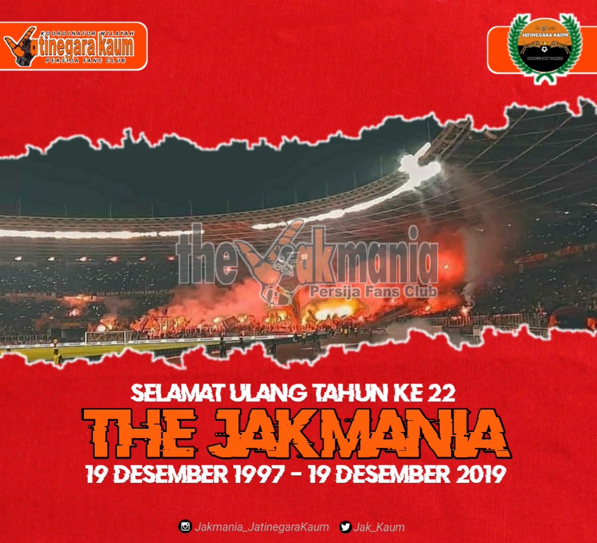 JAK_kaum's tweet photo. Dirgahayu buat kita semua di manapun berada ,semoga tetap kompak & jangan mudah terpecah belah π€ doa terbaik buat seluruh THE JAKMANIA & PERSIJA FANS dimanapun berada Amin .
#JatinegaraKaum #Jakmania #PangeranTimur #PersijaSelamanya https://t.co/gQ3Mnaxb2E