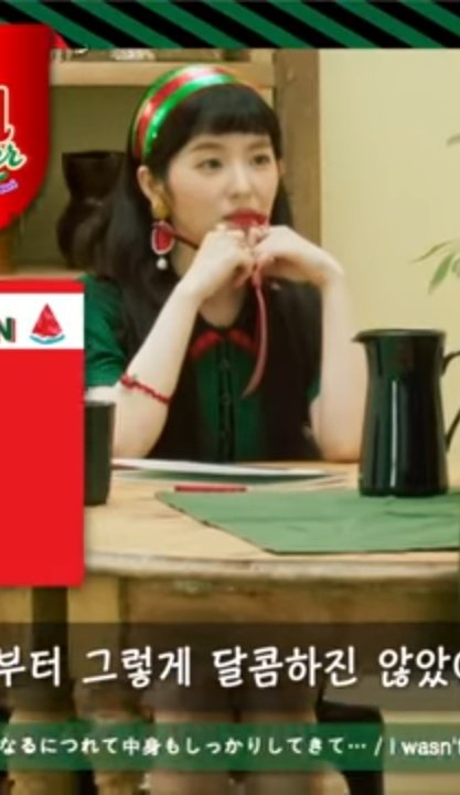 36.2. Irene is the only member with a black colored hair in this comeback. Then look at the strands in the corner of that scene. It matches right? Why would Irene draw a pineapple if her fruit is a watermelon?