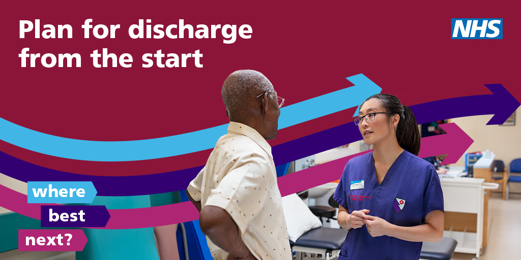 NHSSW's tweet photo. Plan for discharge from admission and ensure that plan is shared with the whole team and the patient.
Together we can get patients to the best place for them.
For practical advice on reducing length of stays, visit https://t.co/yNk3Vba4L1 #WhereBestNext https://t.co/QaioJ5iWSp