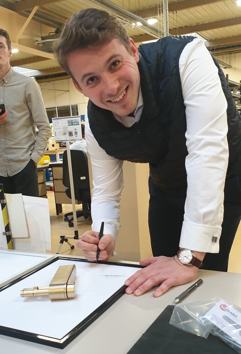 HavrBrightLock's tweet photo. We inaugurated our #BrightLock production line. We came back with this golden sample, as it is a tradition at #Alliansys factory when first products come out. For 2 years now we have worked hard on what is meant to revolutionize smart access management https://t.co/NodTQrWw8u https://t.co/ccaL6OUqfr