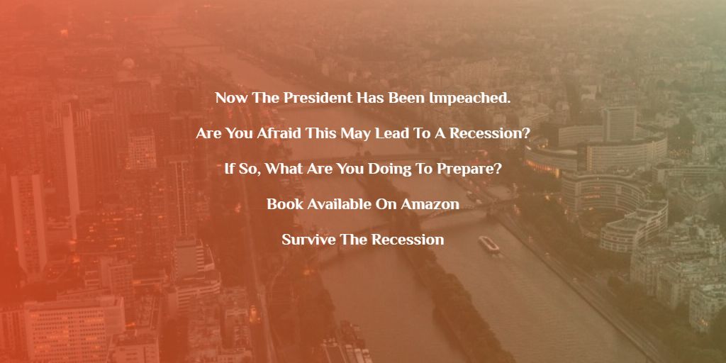 A Lot Of Talk Is Spreading About A Possible 2020 Recession

Are You Prepared?

Book Available On Amazon

Survive The Recession

mybook.to/survivetherece…

#impeachment #IMPEACHMENTVOTE #recession #survivetherecession #economy #economicnews #money #business #crypto  #news