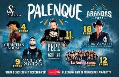 LucioFrausto's tweet photo. Nos vemos éste 18 de enero en el palenque ARANDAS 2020 🎡🎠🎪
En JALISCO !!
#ELREYDELATAQUILLA 👑 
#JULIONALVAREZYSNB🎶🎼🎶
#GIRA13/2020 🥳
#CONQUISTANDOCORAZONES❣ 
#TERRENALESNL🤠
#I💖 SERTERRENAL
@TerrenalesOff83 
@TerrenalesGomez 
@EEnrique_F https://t.co/fXfSqoxDqG